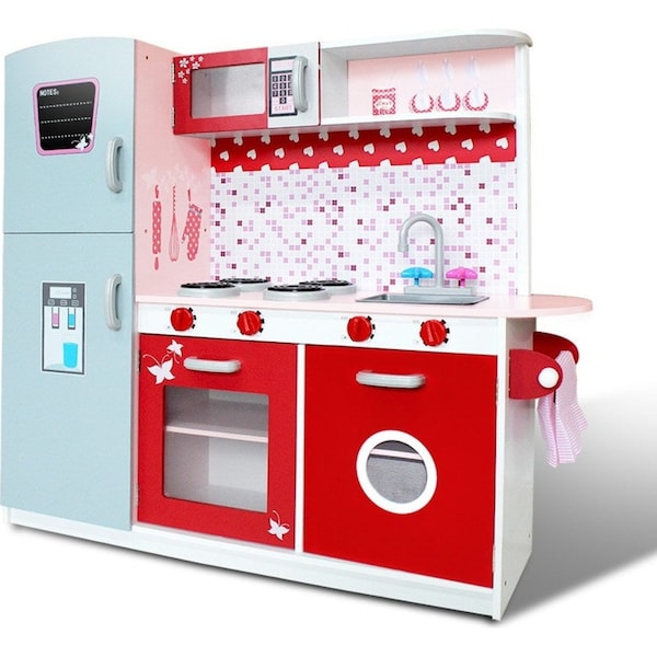 Kids Pretend Kitchen Set Cookware Toy - Pink and Red