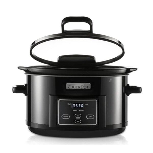 Crock Pot Slow Cooker 4.7L Hinged Lid Food Pressure Kitchen Auto Keep Warm - Black