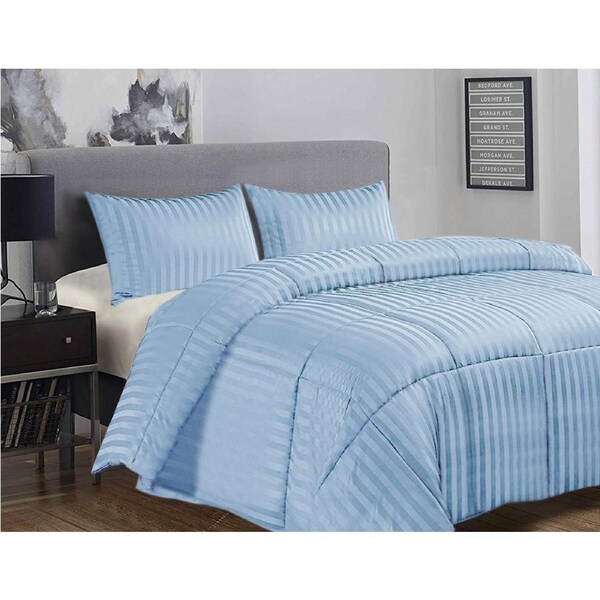 Ramesses 3 Piece Damask Stripe Hotel Collection Comforter Set King / Silver