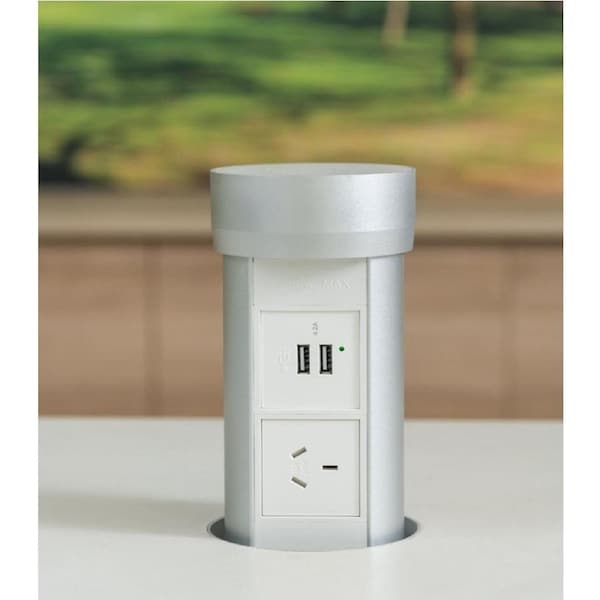 Point Pod PPCU1 - Pop-Up Power Outlet 1 Power Point with 2 USB - Silver/White