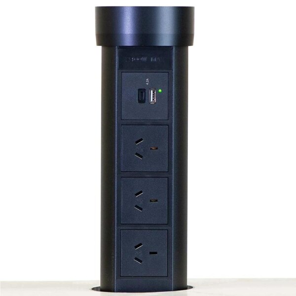 Point Pod PPM1B - Pop-Up Power Outlet 3 Power Point - 2x 2.1 Amp USB A & USB C - Black