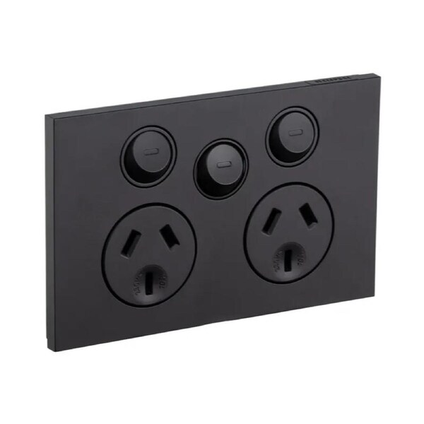 CLIPSAL SATURN ZEN Z4025XA-ZB - Double GPO With Extra Switch - Zen Black