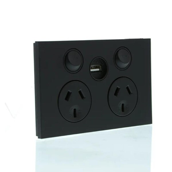 CLIPSAL SATURN ZEN Z4025USBC-ZB - Double GPO 10Amp 250v C/W USB - Zen Black