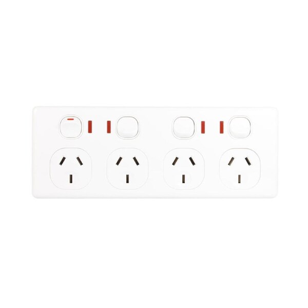 NLS 30435 - Quad Power Point 10Amp - Double Pole with Neon Indicators - Classic Style