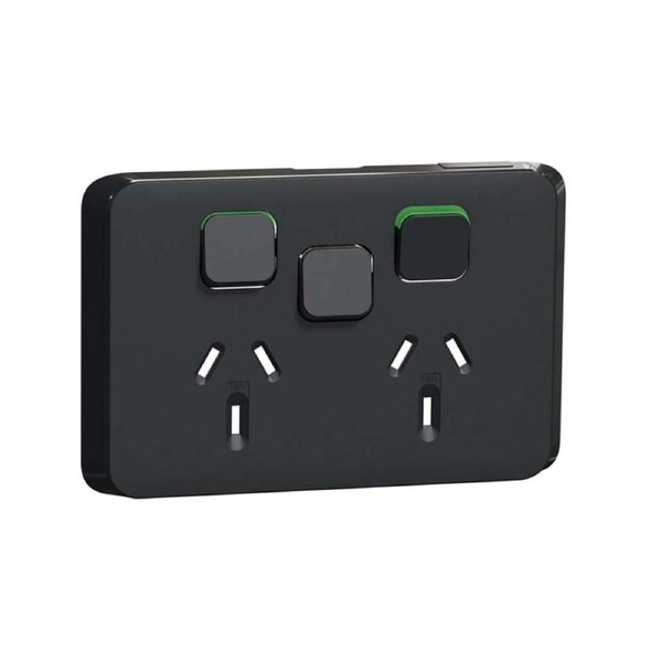 Clipsal Iconic 3025XC-XB - Double Power Point Extra Switch Skin Black - (SKIN ONLY)