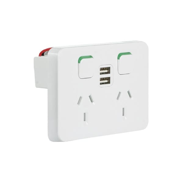Clipsal Iconic 3025USB2-VW - Double Power Point With Dual 2.1Amp USB Charger - Vivid White