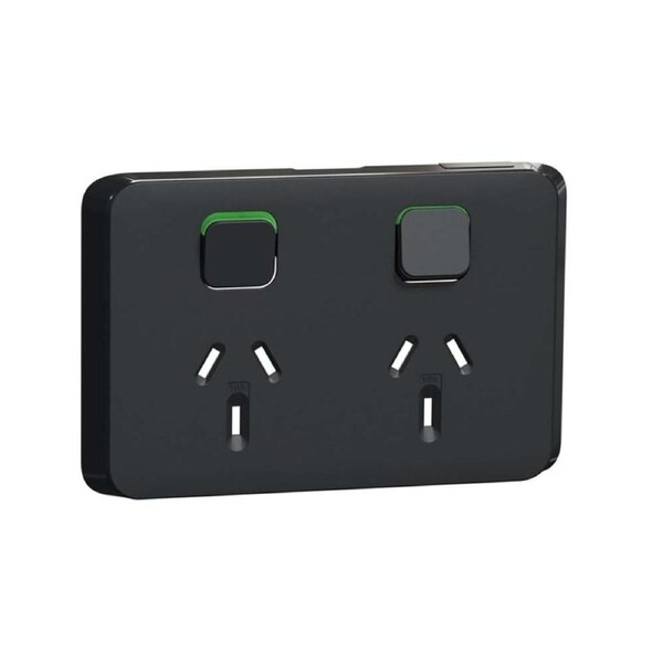 Clipsal Iconic 3025C-XB - Double Power Point Skin Black - (SKIN ONLY)