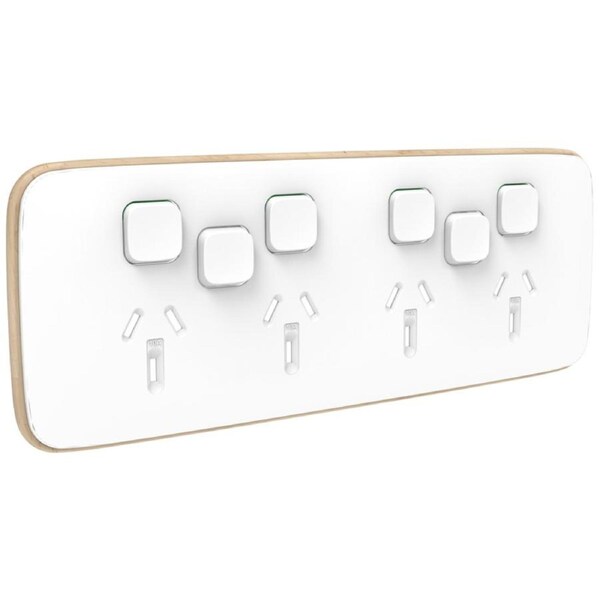 Clipsal Iconic Arctic White Essence Skin Socket Switch Horizontal Quad 2 Extra Switch - E3015-4XXUAC-AW