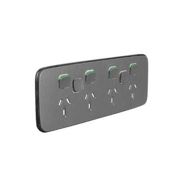 Clipsal Iconic Ash Grey Essence Skin Socket Switch Horizontal Quad 2 Extra Switch - E3015-4XXUAC-AG