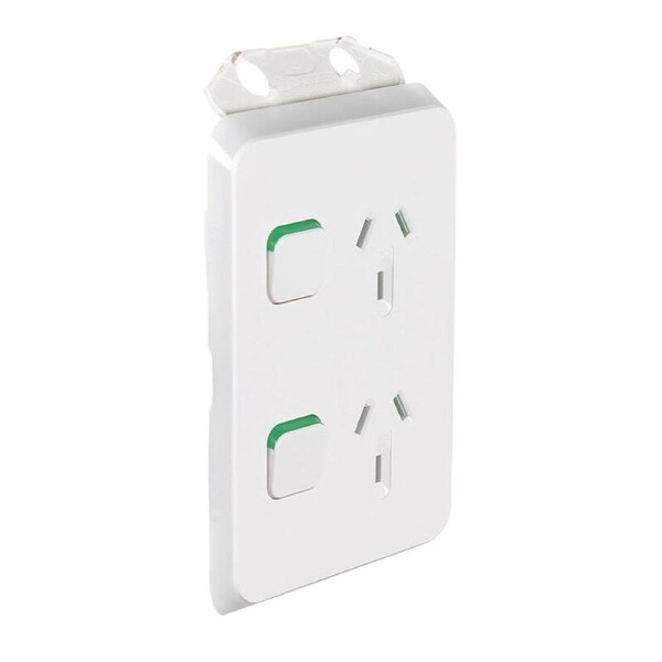 Clipsal Iconic 3025V-VW - Twin Switch Socket Outlet, Vertical Mount, 250V, 10A