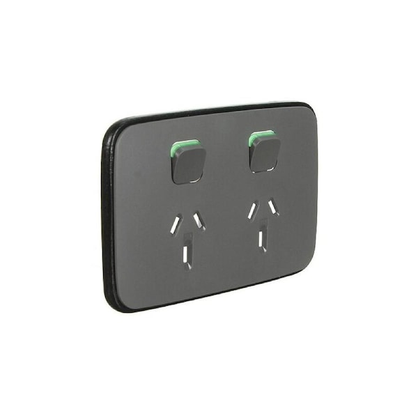 Clipsal Iconic ASH GREY Essence Skin Socket Switch Horizontal Double - E3025C-AG