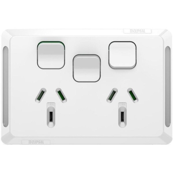 Clipsal Pro Series P3025XA-XW - Double Power Point Extra 20A Switch - GPO 10Amp 250v Extra Vivid WhiteP3025XA-XW