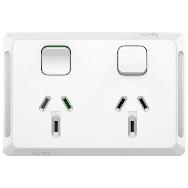 Clipsal Pro Series P3025D-XW - Double Power Point GPO 10Amp 250v Double Pole- Extra Vivid White P3025DXW
