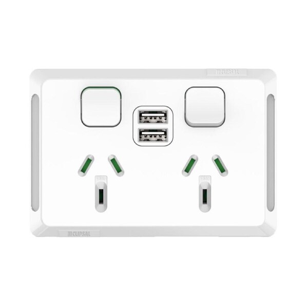 Clipsal Pro Series P3025USB2-XW - Double Power Point 2 x USB - GPO 10Amp 250v Extra Vivid