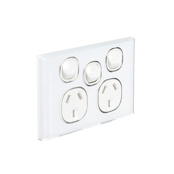 Snow Leopard SNPPSW2GWW - Double Power Point GPO 10A / Extra Switch 16AX/20Amp 250v - Glass Look