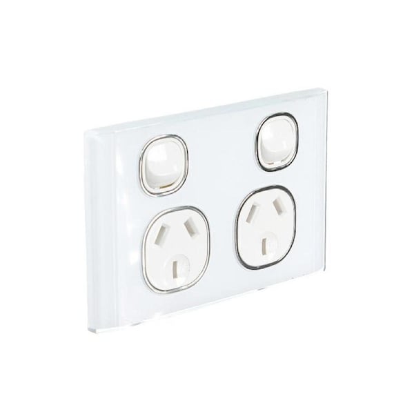 Snow Leopard SNPP2GWW - Double Power Point GPO 10Amp 250v - Glass Look