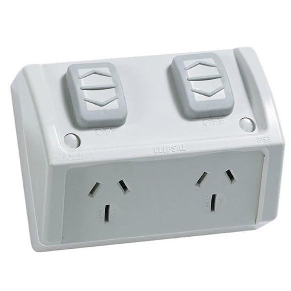 Clipsal WSC227-2-15RG - Double Weatherproof GPO 15A IP54 - Resistant Grey