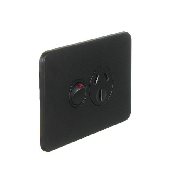 Hager Silhouette WBSP115S-MB - Single Power Point 15Amp - Slimline - Matt Black