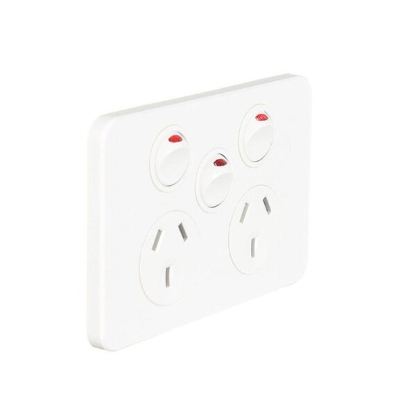 Hager Silhouette WBSP2XS - Double Power Point With Extra Switch 10Amp - Slimline- Gloss White