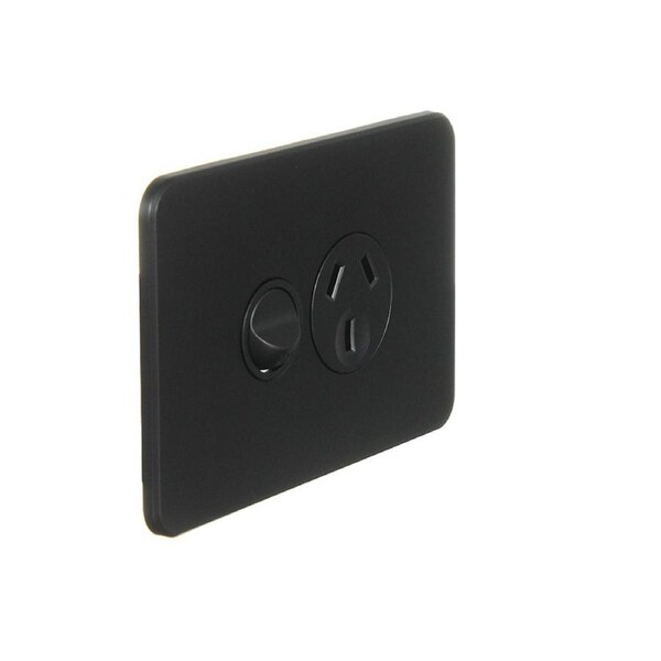 Hager Silhouette WBSP1S-MB - Single Power Point 10Amp - Slimline - Matt Black