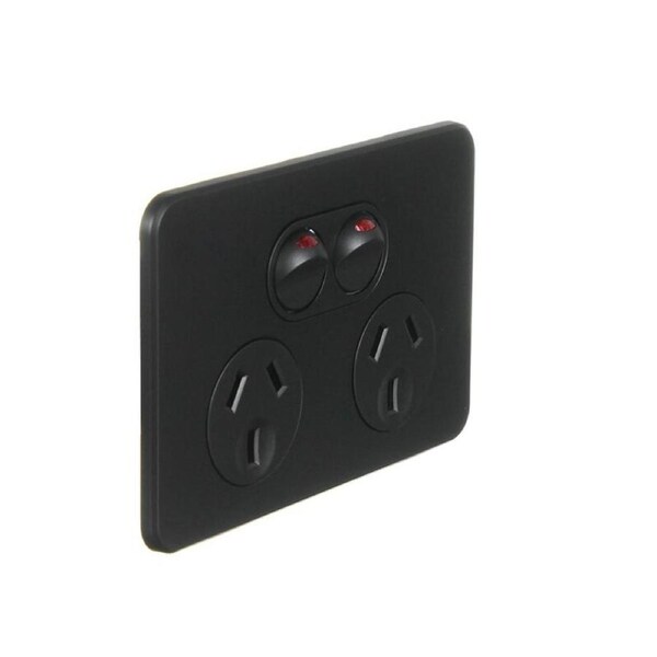 Hager Silhouette WBSP2S-MB - Double Power Point 10Amp - Slimline - Matt Black