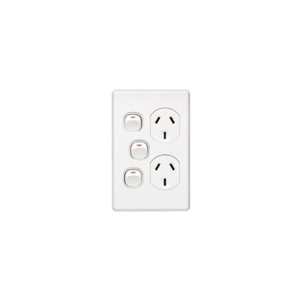 Clipsal C2025VXA-WE - Double power point GPO With Extra Switch Vertical 10Amp 250v White (Classic Series)