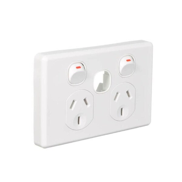 Clipsal C2025XUA-WE - Double power point with Extra Switch NO MECH White (Classic Series)
