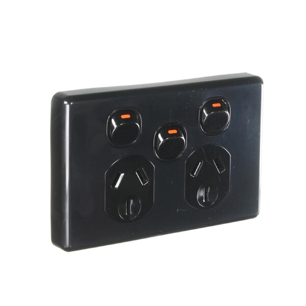 Clipsal Classic C2025XA-BK - Black 10 amp Double Power Point With Extra Switch