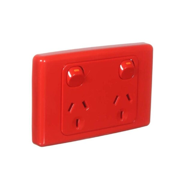 CLIPSAL 2025-RD - 10Amp RED Double Power Point GPO - 2000 Series