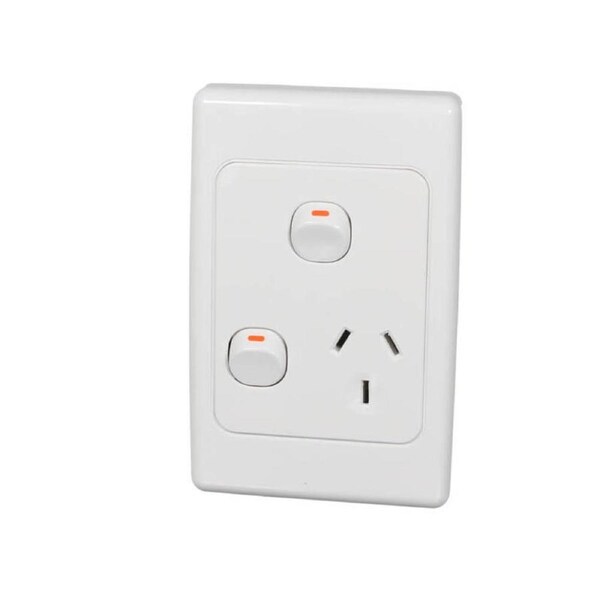 Clipsal 2015VX - 10Amp Single Switch Socket Outlet, Vertical, Removable Extra Switch - 2000 Series