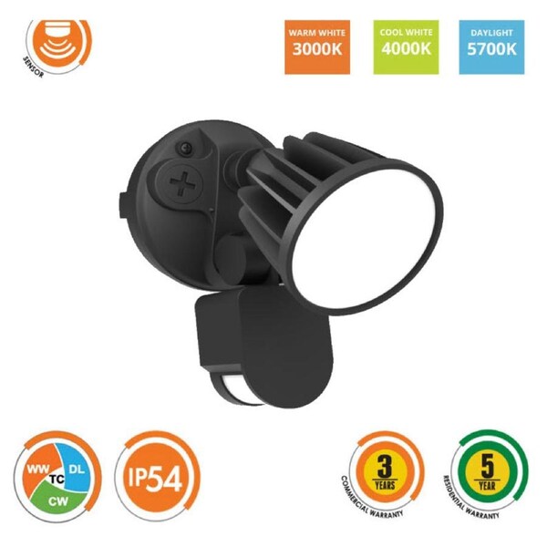 SES70801TC-BK - Stargem III Single 15W LED Floodlight Tri-Colour with PIR Sensor Black