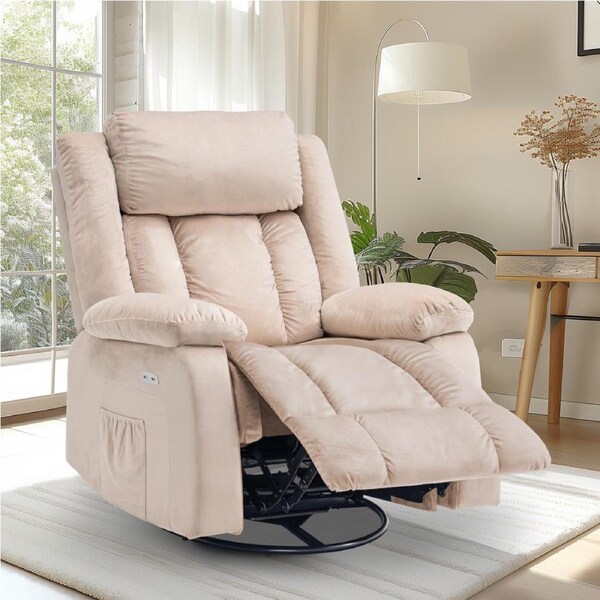 Advwin Electric Recliner Chair, Massage Rocker Recliner with Heat and Vibration Manual Reclining Chair for Home Theater Seating (Beige)