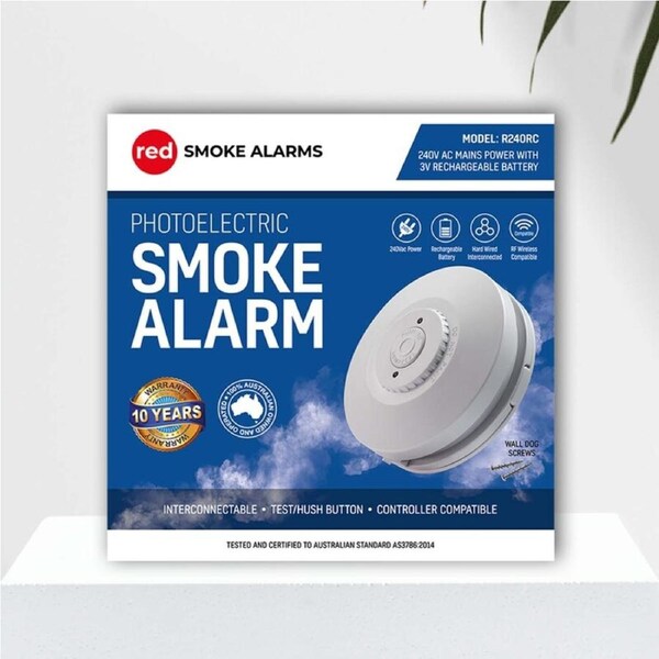 Red Smoke Alarms R240RC - Photoelectric Smoke Alarm 240v - 10 Year Lithium Battery - Interconnectable
