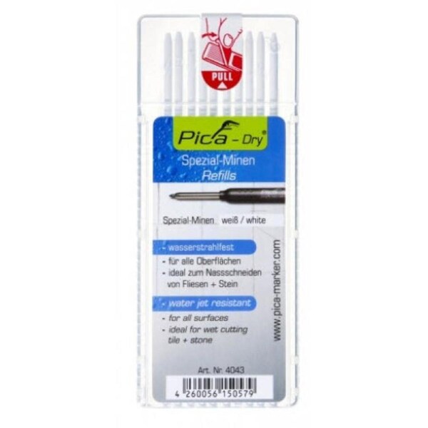 Pica Marker 4043 - Dry Marker Water Jet Resistant Refills White 10 Pack