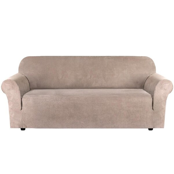 Water Repellent Stretch Suede Sofa Covers Couch Covers Slip Covers Soft Non Slip Oversized 3-Seater Sofa / Sand