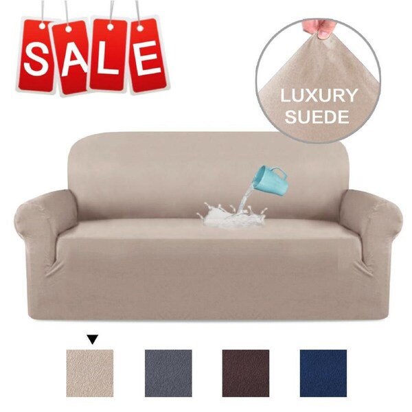 Water Repellent Stretch Suede Sofa Covers Couch Covers Slip Covers Soft Non Slip Recliner / Sand