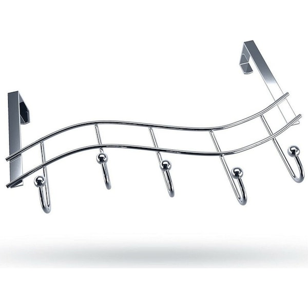 Ozoffer 5 Hooks Over The Door Hook Hanger Organizer Coat Towel Bag Robe Metal Compact