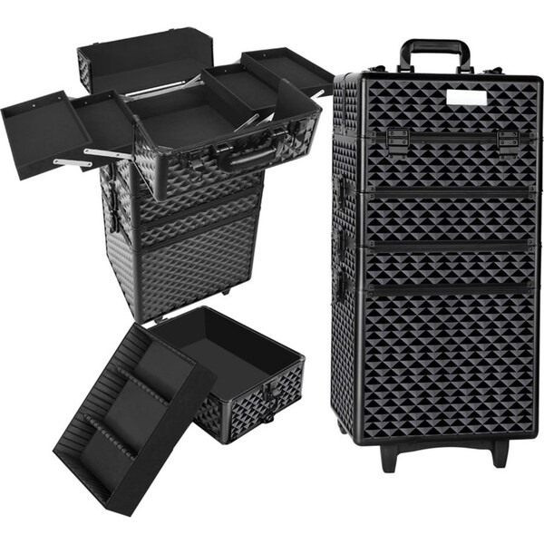 7 in 1 Portable Cosmetic Suitcase Trolley - Diamond Black