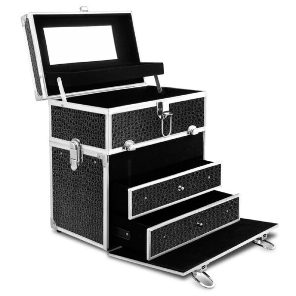 Portable Cosmetic Makeup Suitcase - Crocodile Black