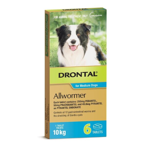 Drontal All Wormer Tablets for Medium Dogs - 10 kgs - 6 pack (Bayer)