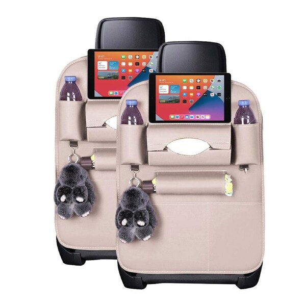 SOGA 2X PVC Leather Car Back Seat Storage Bag Multi-Pocket Organizer Backseat and iPad Mini Holder White