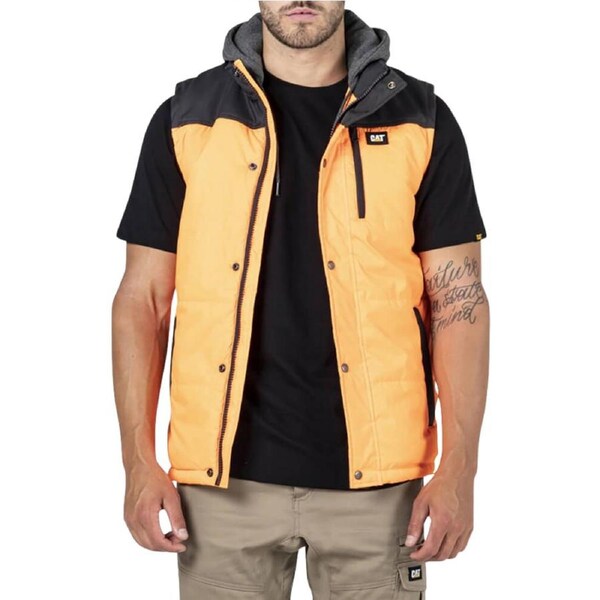 Caterpillar Hi-Vis Hooded Work Vest Jacket - Water Resistant - Orange 2XL