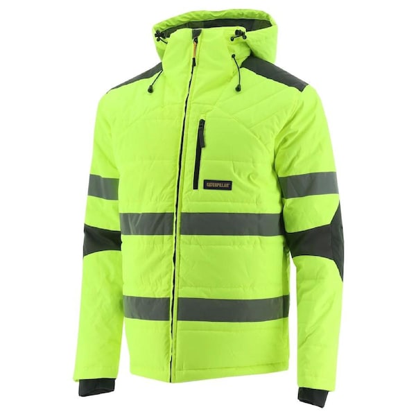 Caterpillar Mens Boreas Hi-Vis Puffer Jacket w Hood Water Resistant CAT - Yellow 3XL