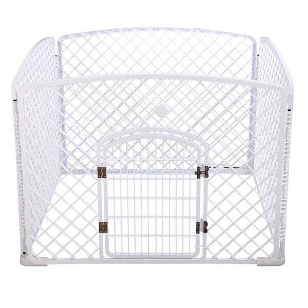 YES4PETS 4 Panel Plastic Pet Pen Pet Foldable Fence Dog Fence Enclosure With Gate White