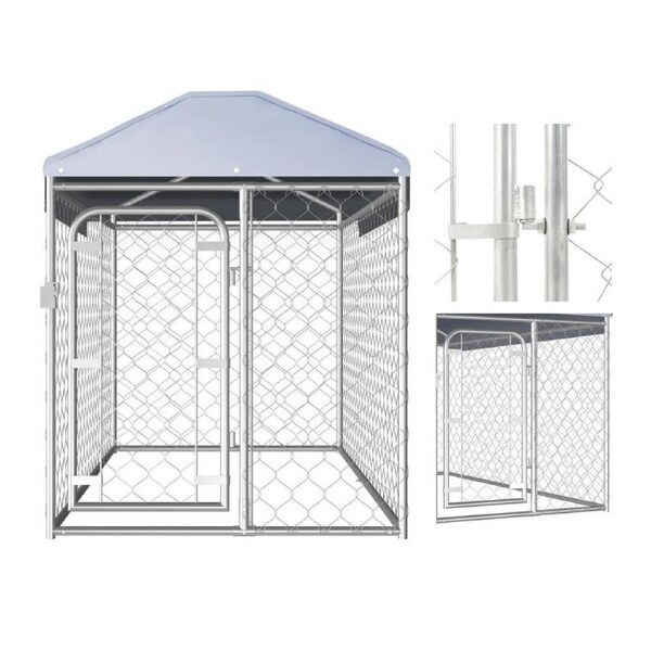 Dog Kennel Run Cage Steel Mesh Fencing Pet Enclosure Covered Playpen 2 x 1m