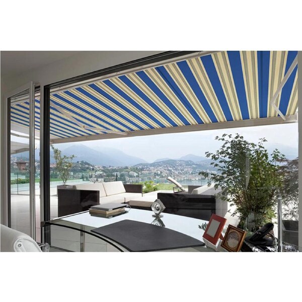 Advaning Luxury 12x10' 3.66m x 3.05m Electric Acrylic Retractable Awning Ocean Blue w/ Sand Beige