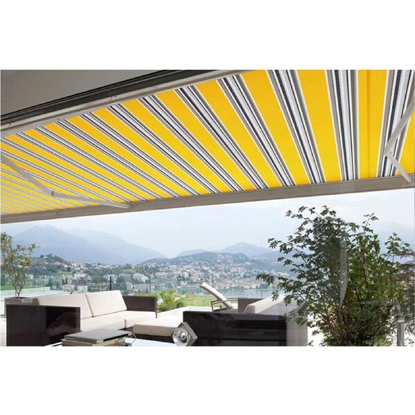 Advaning Luxury 14x10' 4.27m x 3.05m Electric Acrylic Retractable Awning Sunny Yellow w/ Grey + Blue