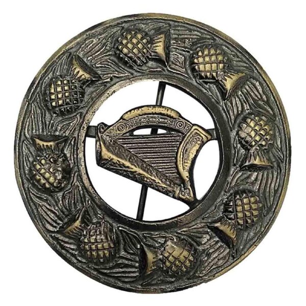 Irish Harp Fly Plaid Brooch Antique