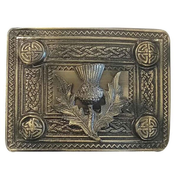 Thistle Knot Chrome Kilt Belt Buckle Antiqued