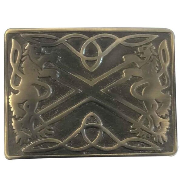 The Saltire & Lions Rampant Kilt Belt Buckle Antiqued